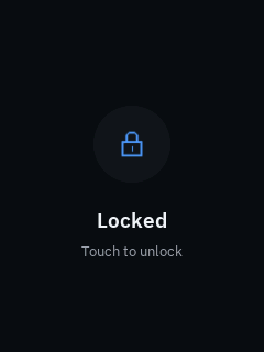 The trusted display’s Locked screen: a padlock glyph centred above “Locked” and the hint “Touch to unlock”